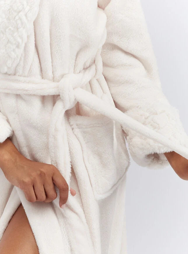 Fur-trimmed long dressing gown