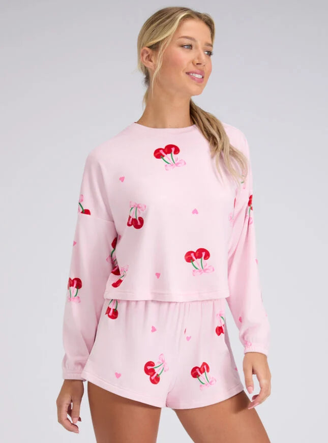 Cherry velour short pyjama set