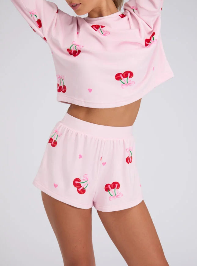 Cherry velour short pyjama set