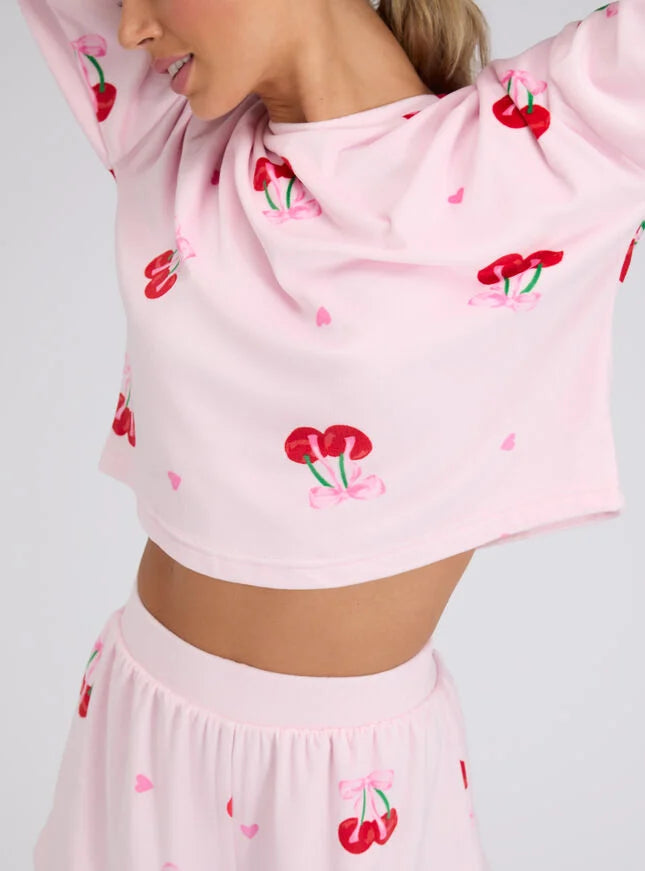 Cherry velour short pyjama set
